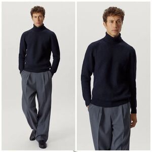 Wilke Rodriguez Vintage Navy Blue Ribbed Merino Wool Turtleneck Sweater